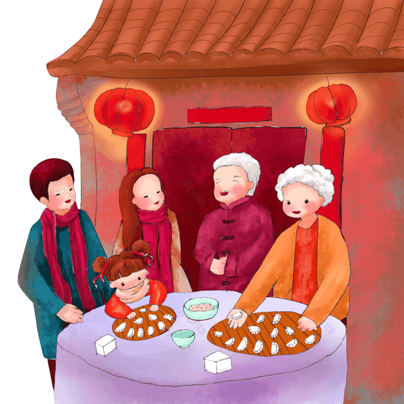 春节图片,团圆饭元素,家人团圆PNG,灯笼免抠素材